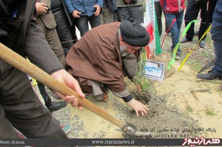 مراسم نهال کاری یادبود شهدای مدافع حرم شهرستان آمل در حسینیه آل طاها